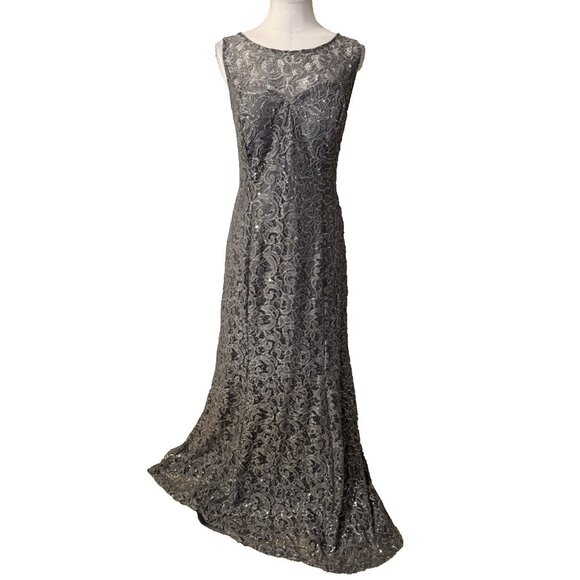 Ignite Long Evening Formal Dress 18 Silver Pewter Sequin Gown Wedding Party NEW - Picture 1 of 12